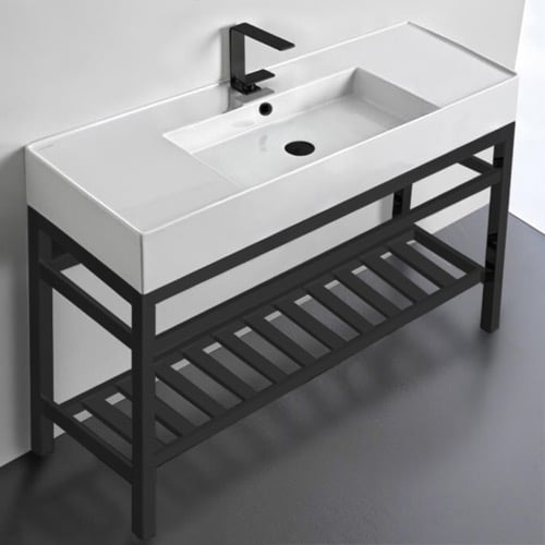 Modern Ceramic Console Sink and Matte Black Base, 48 Inch Scarabeo 5125-CON2-BLK